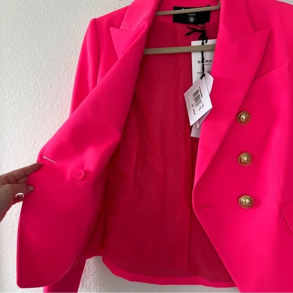 BALMAIN Double-Breasted Grain De Poudre Wool Blazer - Picture 2 of 12